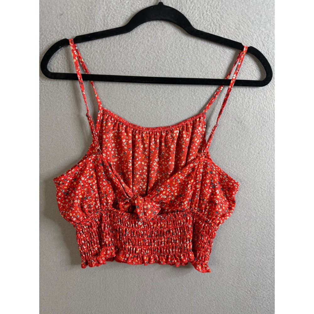 Sienna Sky Crop Top Women's Large Floral Spaghetti Strap Smocked Tie - Picture 3 of 9